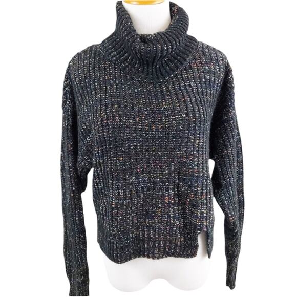 Leighton Chunky Knit Black Rainbow Confetti Turtleneck Large - Picture 3 of 8
